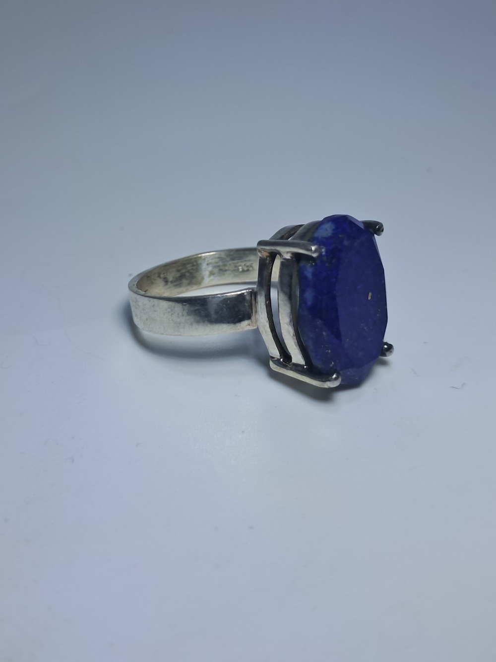 925 Sterling Silver Lapis Lazuli Cabachon Solitaire Ring - Size 6.5